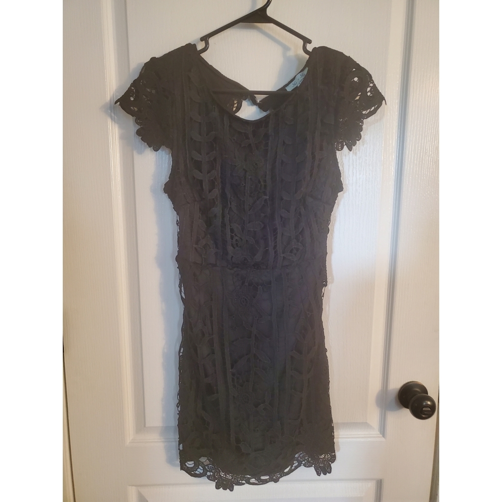 Hazel & Olive black lace open back dress